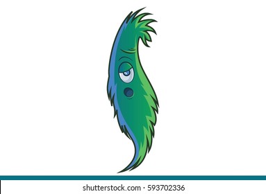 Cute Green Cartoon Tired. Vector Illustration. Isolated on white background.