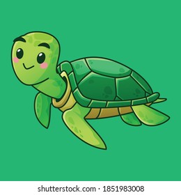 Funny Cute Green Turtle Swimming Around Stock Vector (Royalty Free ...