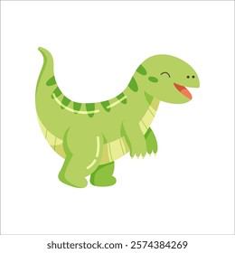 Cute Green Cartoon Velociraptor Character