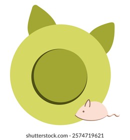 Cute Green Cat Bed with a mouse Illustration Design