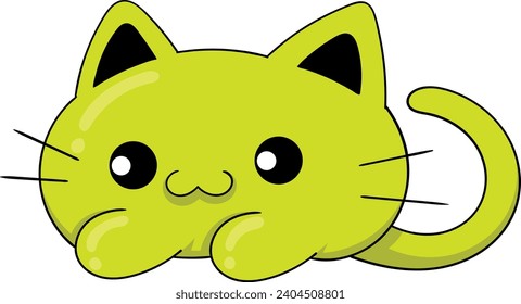 cute green cat, funny kitten memes, creative illustration design