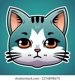 Cute green cat logo design in cartoon style baby pet animal