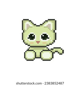 Cute green cat, pixel art animal