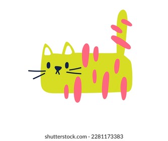 Un gato verde lindo con manchas. Ilustración vectorial al estilo de los niños. Un gato gracioso aislado de fondo blanco.