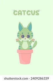 Cute green catcus cactus in flower pot, catcus kawaii 