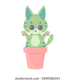 Cute green catcus cactus in flower pot, catcus kawaii 