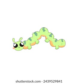 cute green caterpillar, concept, cartoon, kids character insect for t-shirt printing, postcard, your design