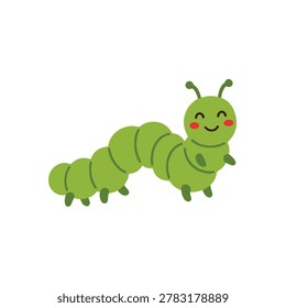 Cute Green Caterpillar Crawling Vector, Flat Cartoon Garden Worm Insect Clipart for Kids Nursery
