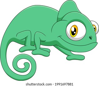 Cute green chameleon cartoon vector