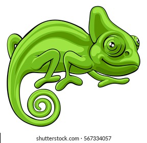 A cute green chameleon lizard cartoon character