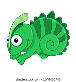 Cute Green chameleon lizard isolated on white background. Reptile animal cartoon character. Education card for kids learning animal. Logic Games for Kids. Vector illustration in cartoon style.