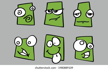 cute green character emoticon collection