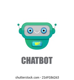 cute green chatbot character isolated on white background. Vector Funny robot assistant, chatter bot, helper chatbot logo or label