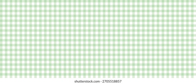 Lindo verde a cuadros gingham o patrón sin costuras Vichy. Paño de picnic, sábana, mantel o textura de servilleta. Cruzó las líneas pares. Estampado estético minimalista. Ilustración vectorial.