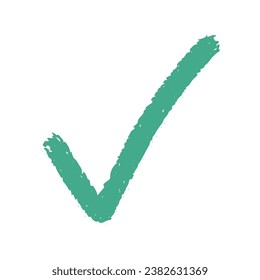 Cute green checkmark hand drawn isolated on white background. Doodle illustration of checkmark, texture element.