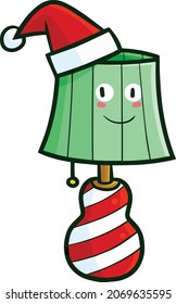 Cute green christmas desklamp cartoon vector