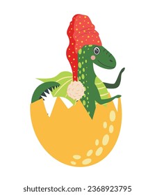 Cute green christmas dragon in santa hat. Year of the Dragon 2024, Chinese calendar.