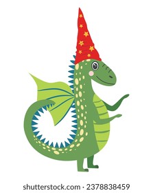 Cute green christmas dragon in santa hat. Year of the Dragon 2024, Chinese calendar.