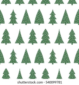 cute green christmas tree on a white background pattern seamless vector.