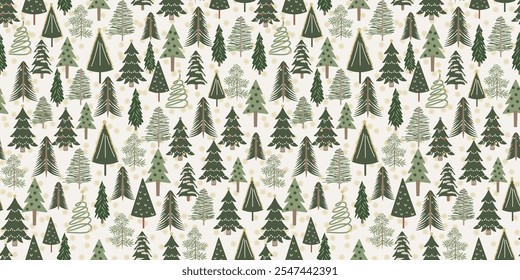 Cute Green Christmas Tree Seamless Pattern with assorted.