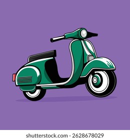 Ilustración vectorial de Scooter Clásico Verde Lindo