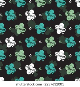 Cute Green Clover Leaves Fashion Vector Seamless Pattern