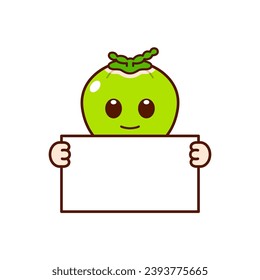 Cute Green Coconut Character Holding a Blank Sign