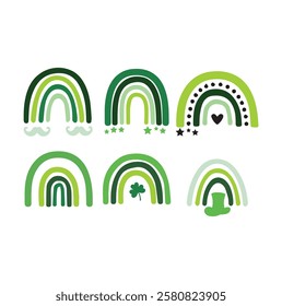 cute green color rainbow set for st patrick's day. funny decorations for the holiday, Happy st Patrick's day vector