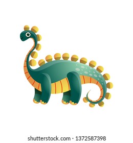 Cute green colorful stegosaurus dinosaur from prehistoric period