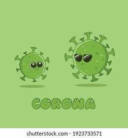 Cute Green Coronavirus Cartoon Mascot Characters