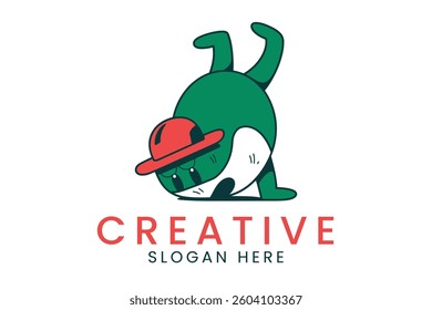 Cute green creature logo design perfect for playful brands. Vector illustration easy to use. mascot