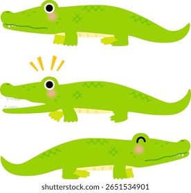 Conjunto de ilustração crocodilo verde bonito