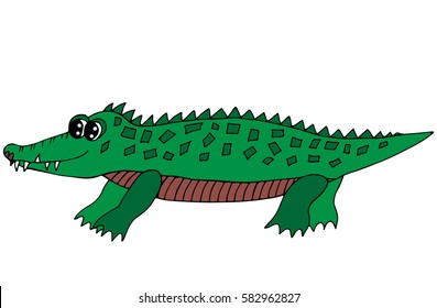 Cute green crocodile isolated on the white background. For coloring book and other child design.