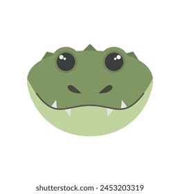 Cute green crocodile or lizard face, portrait of rainforest animal vector illustration