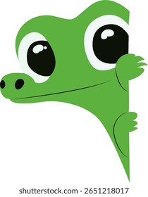 Cute Green Crocodile Peeking Corner hand drawn