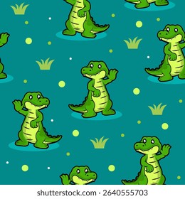 cute green crocodile seamless pattern design