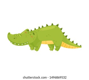 Cute green crocodile. Vector illustration on a white background.