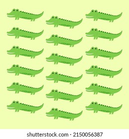 Cute Green Crocs Crocodiles on green background, texture