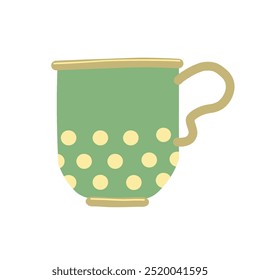 Cute green cup with polka dots, perfect for cozy home settings, vintage kitchen decor, or retro drinkware designs. Great for tea and coffee lovers.