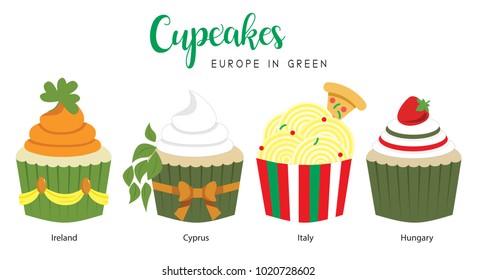 cute green cupcake european flag cyprus ireland italy hungary