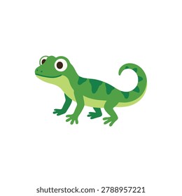Cute green curly tail lizard vector illustration. Flat exotic reptile serpent, gecko, or chameleon cartoon character icon isolated on white background