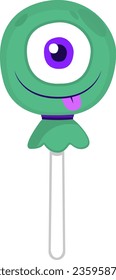 Cute Green Cyclopes Monster Lollipops for a Playfully Spooky Halloween Isolated : An enchanting assortment of Halloween lollipops, each wrapped in colorful paper with a cute green monster design.