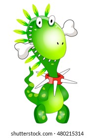 Cute green dinosaur cartoon.