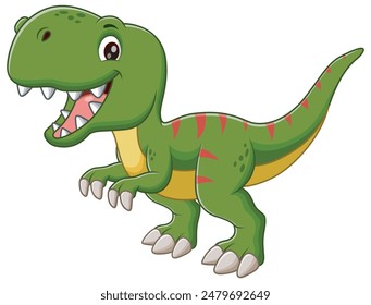 Cute Green Dinosaur Cartoon. Animal Nature Icon Concept Isolated Premium Vector. Vector Illustration