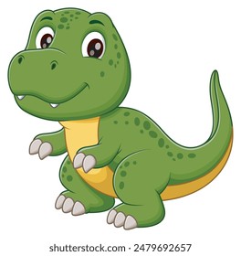 Cute Green Dinosaur Cartoon. Animal Nature Icon Concept Isolated Premium Vector. Vector Illustration