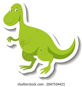 Cute green dinosaur cartoon character sticker illustration