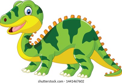 Cute green dinosaur cartoon on white background