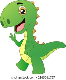 Cute green dinosaur cartoon on white background