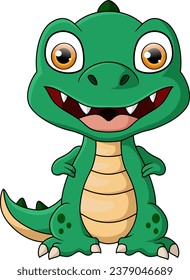 Cute green dinosaur cartoon on white background
