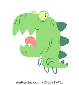 Cute green dinosaur cartoon vector illustration isolated on white background